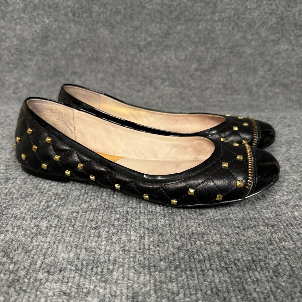 Michael Kors Size 8M Quilted Studded Flat Black Leather Gold Beads 40R3QUFP2L - Picture 2 of 8